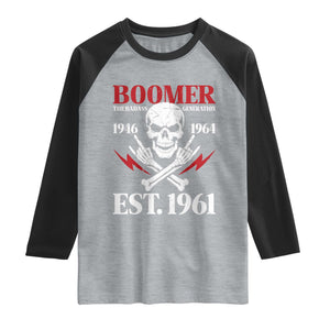 Funny Baby Boomer The Badass Generation Raglan Shirt EST 1961 Birthday Gift Skull Rock On Graphic