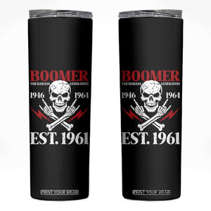 Funny Baby Boomer The Badass Generation Skinny Tumbler EST 1961 Birthday Gift Skull Rock On Graphic