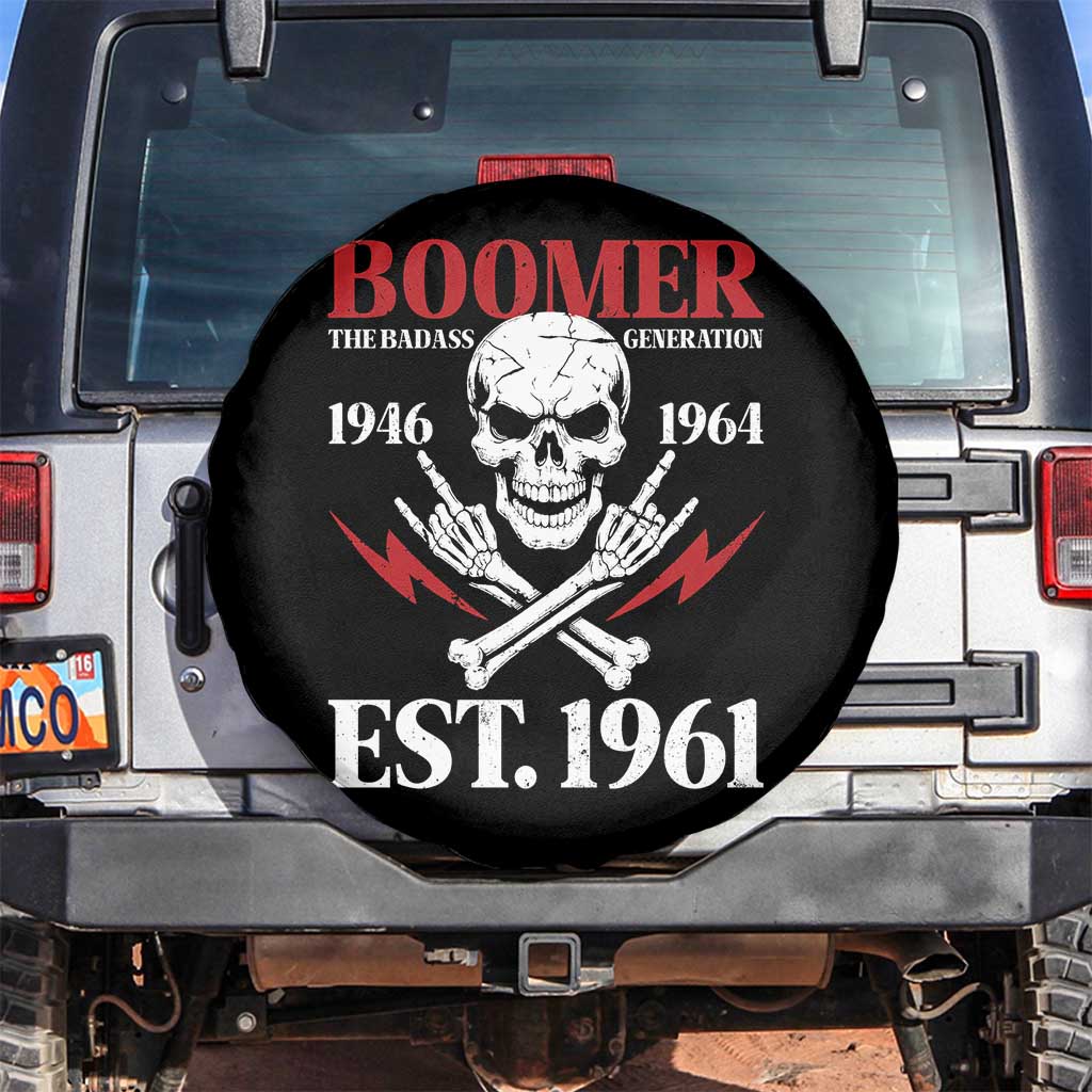 Funny Baby Boomer The Badass Generation Spare Tire Cover EST 1961 Birthday Gift Skull Rock On Graphic