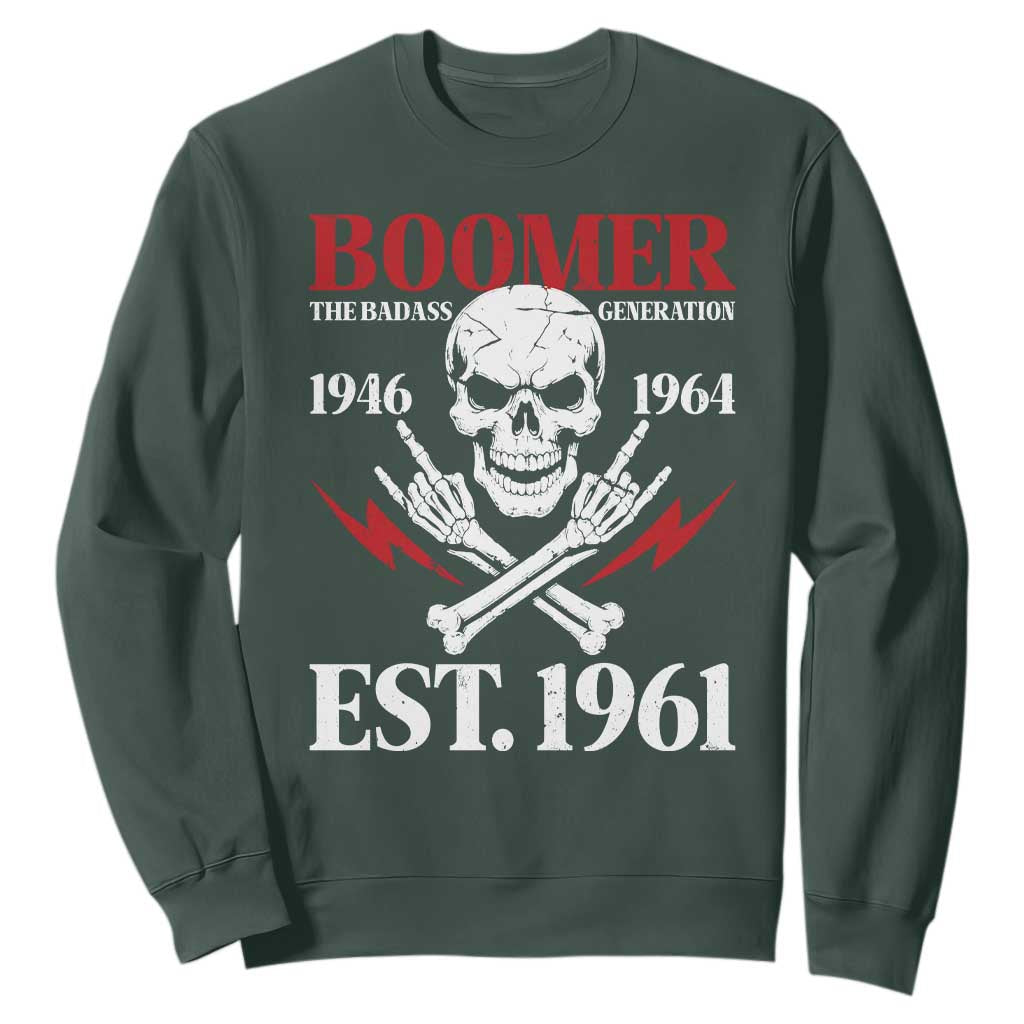 Funny Baby Boomer The Badass Generation Sweatshirt EST 1961 Birthday Gift Skull Rock On Graphic