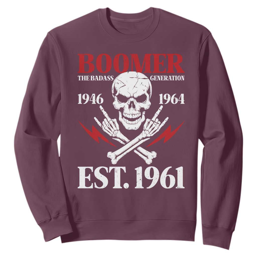Funny Baby Boomer The Badass Generation Sweatshirt EST 1961 Birthday Gift Skull Rock On Graphic