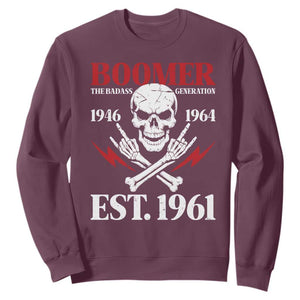 Funny Baby Boomer The Badass Generation Sweatshirt EST 1961 Birthday Gift Skull Rock On Graphic