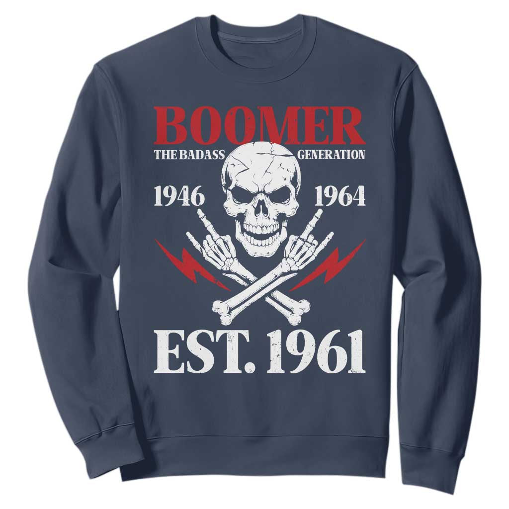 Funny Baby Boomer The Badass Generation Sweatshirt EST 1961 Birthday Gift Skull Rock On Graphic