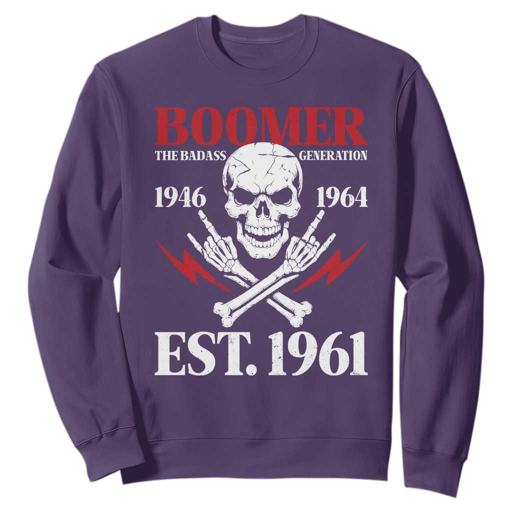 Funny Baby Boomer The Badass Generation Sweatshirt EST 1961 Birthday Gift Skull Rock On Graphic