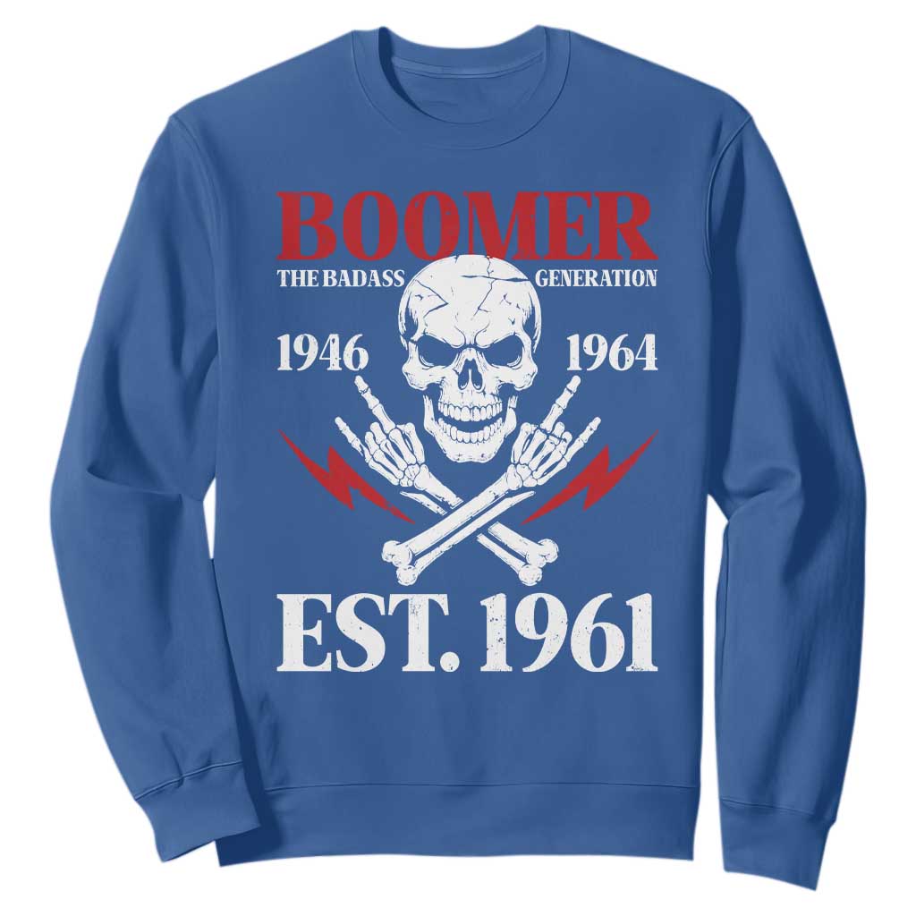 Funny Baby Boomer The Badass Generation Sweatshirt EST 1961 Birthday Gift Skull Rock On Graphic