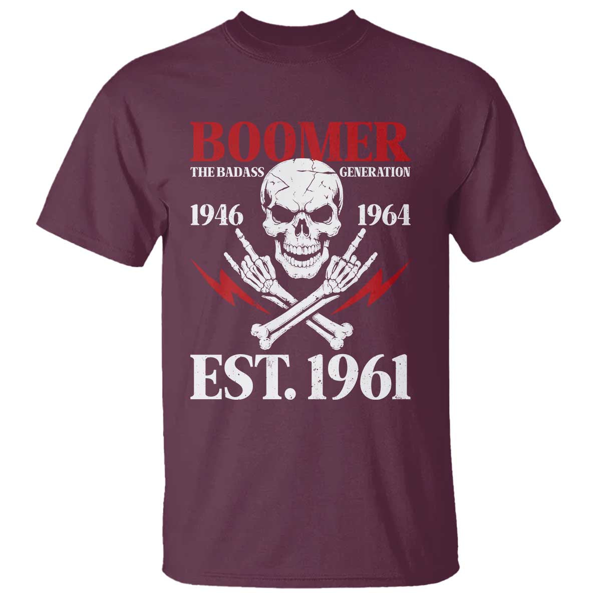 Funny Baby Boomer The Badass Generation T Shirt EST 1961 Birthday Gift Skull Rock On Graphic
