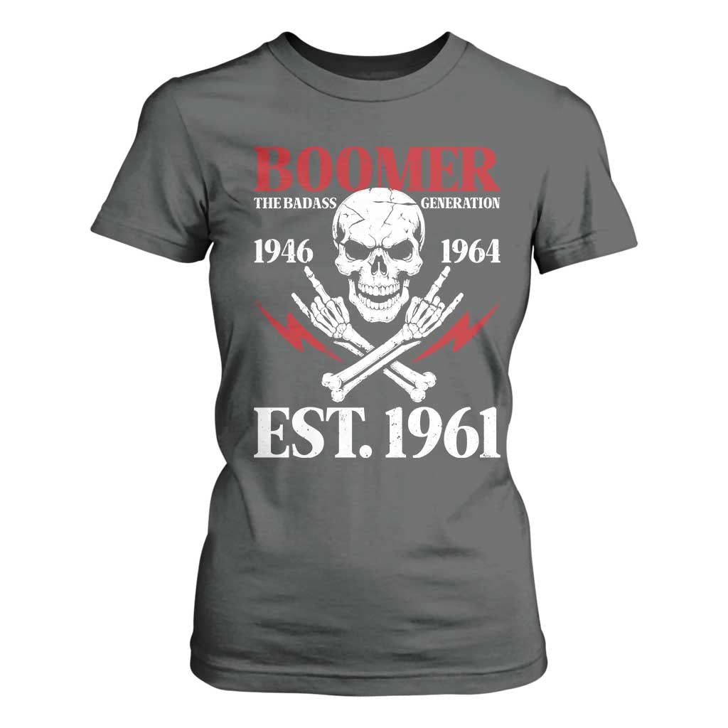 Funny Baby Boomer The Badass Generation T Shirt For Women EST 1961 Birthday Gift Skull Rock On Graphic