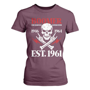 Funny Baby Boomer The Badass Generation T Shirt For Women EST 1961 Birthday Gift Skull Rock On Graphic