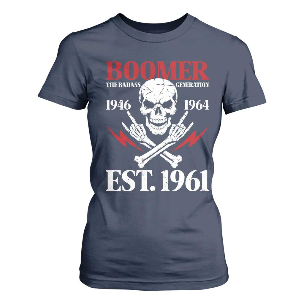 Funny Baby Boomer The Badass Generation T Shirt For Women EST 1961 Birthday Gift Skull Rock On Graphic