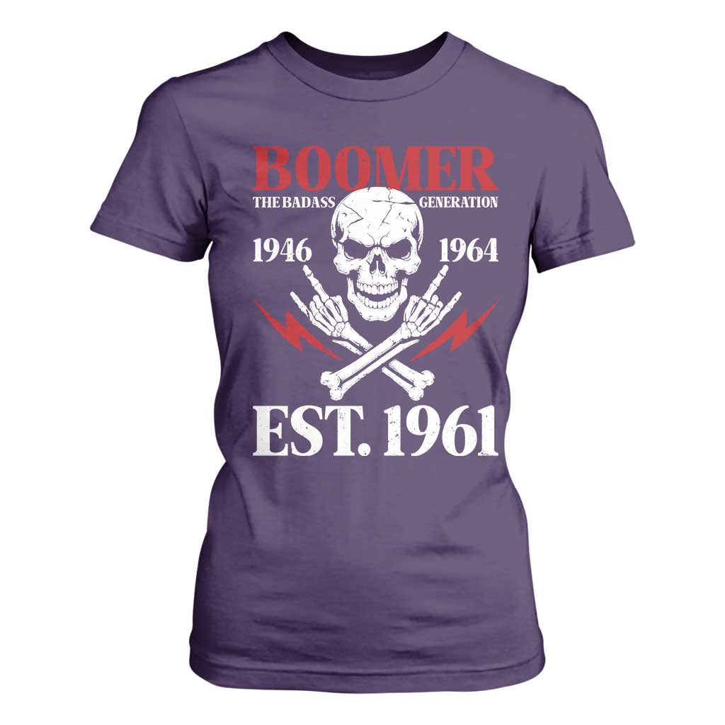 Funny Baby Boomer The Badass Generation T Shirt For Women EST 1961 Birthday Gift Skull Rock On Graphic