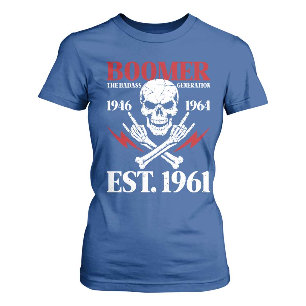 Funny Baby Boomer The Badass Generation T Shirt For Women EST 1961 Birthday Gift Skull Rock On Graphic