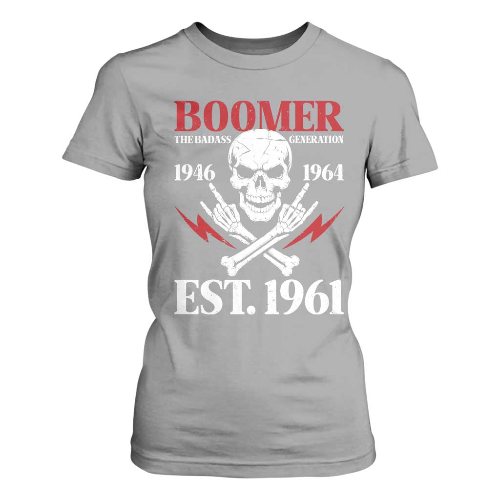 Funny Baby Boomer The Badass Generation T Shirt For Women EST 1961 Birthday Gift Skull Rock On Graphic