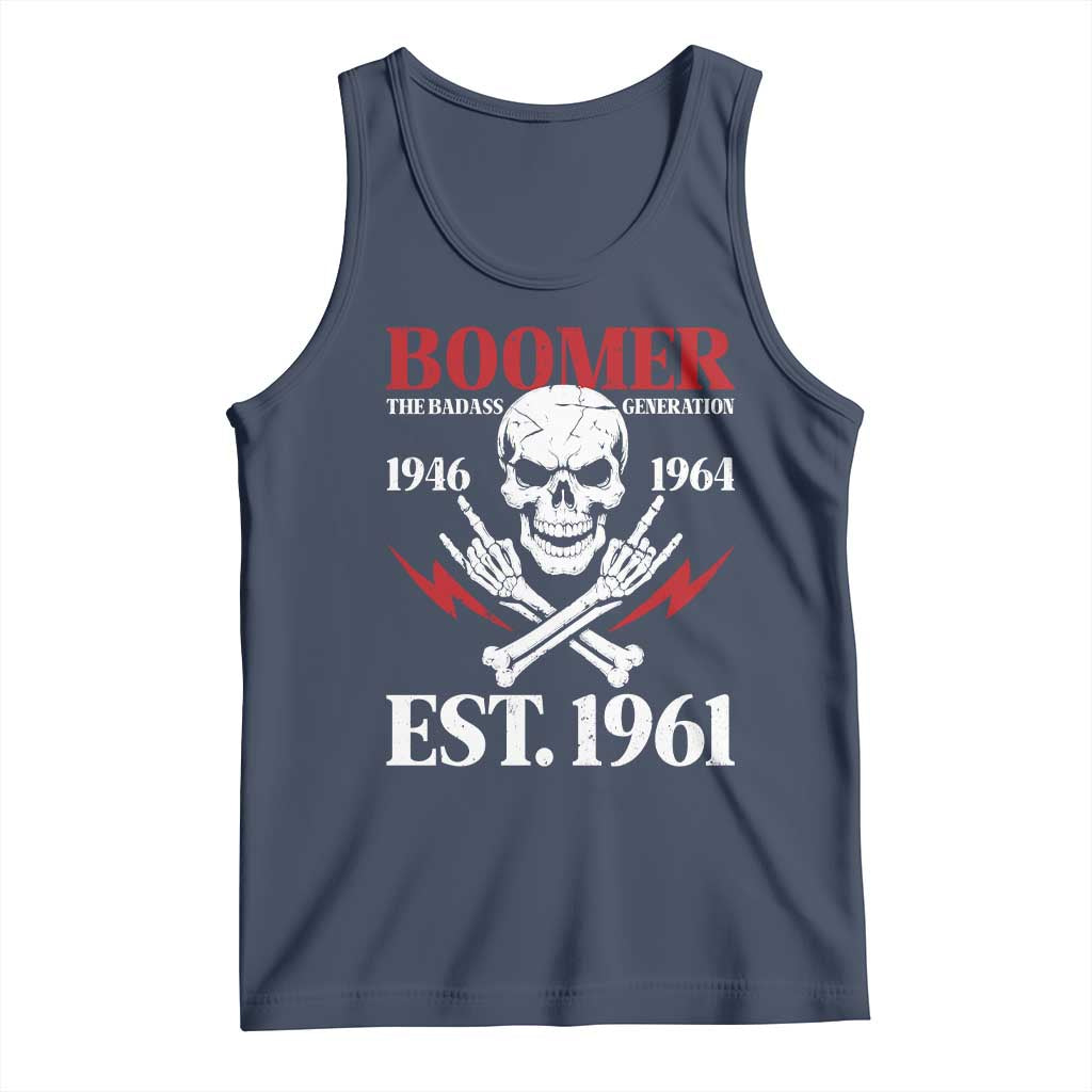 Funny Baby Boomer The Badass Generation Tank Top EST 1961 Birthday Gift Skull Rock On Graphic