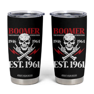 Funny Baby Boomer The Badass Generation Tumbler Cup EST 1961 Birthday Gift Skull Rock On Graphic