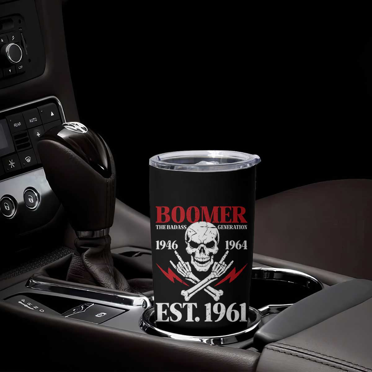 Funny Baby Boomer The Badass Generation Tumbler Cup EST 1961 Birthday Gift Skull Rock On Graphic