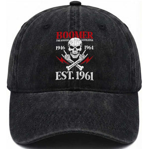 Funny Baby Boomer The Badass Generation Washed Cotton Baseball Cap EST 1961 Birthday Gift Skull Rock On Graphic