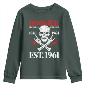 Funny Baby Boomer The Badass Generation Youth Sweatshirt EST 1961 Birthday Gift Skull Rock On Graphic