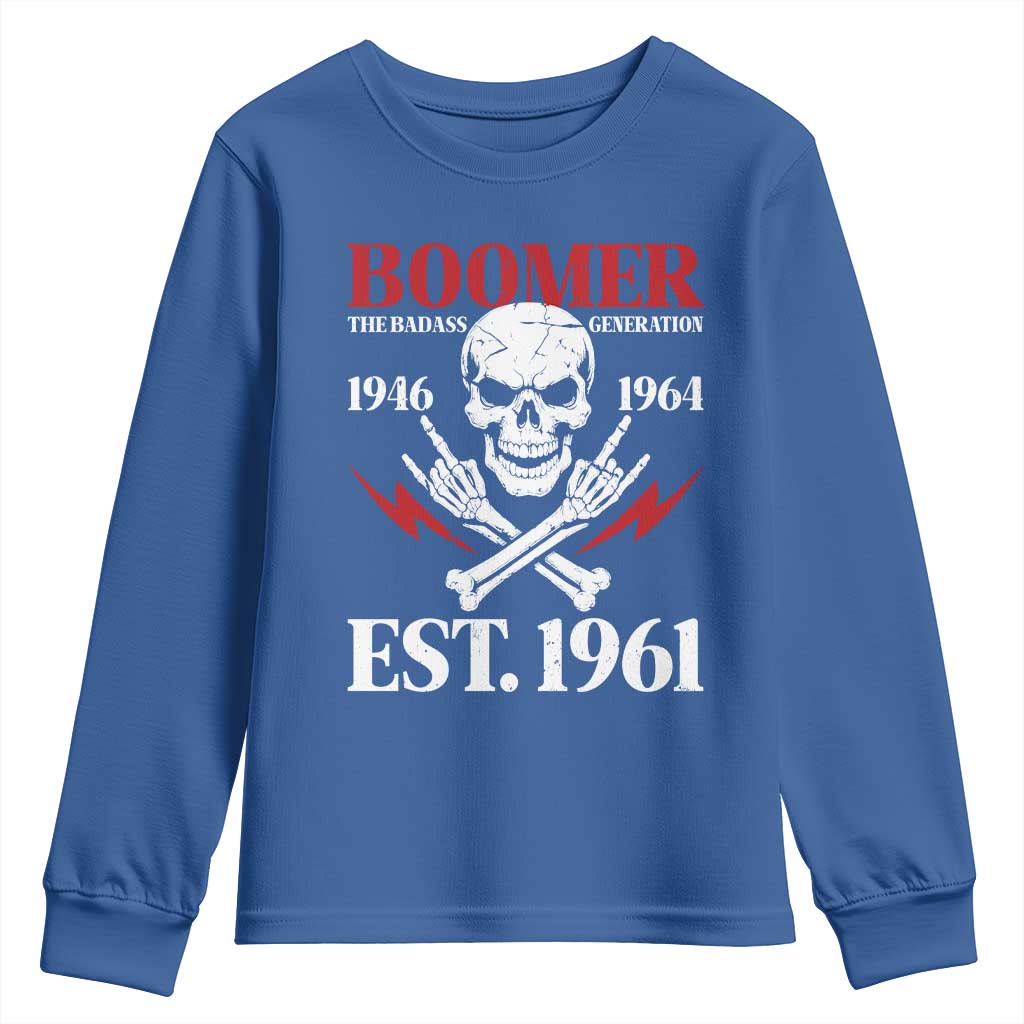 Funny Baby Boomer The Badass Generation Youth Sweatshirt EST 1961 Birthday Gift Skull Rock On Graphic