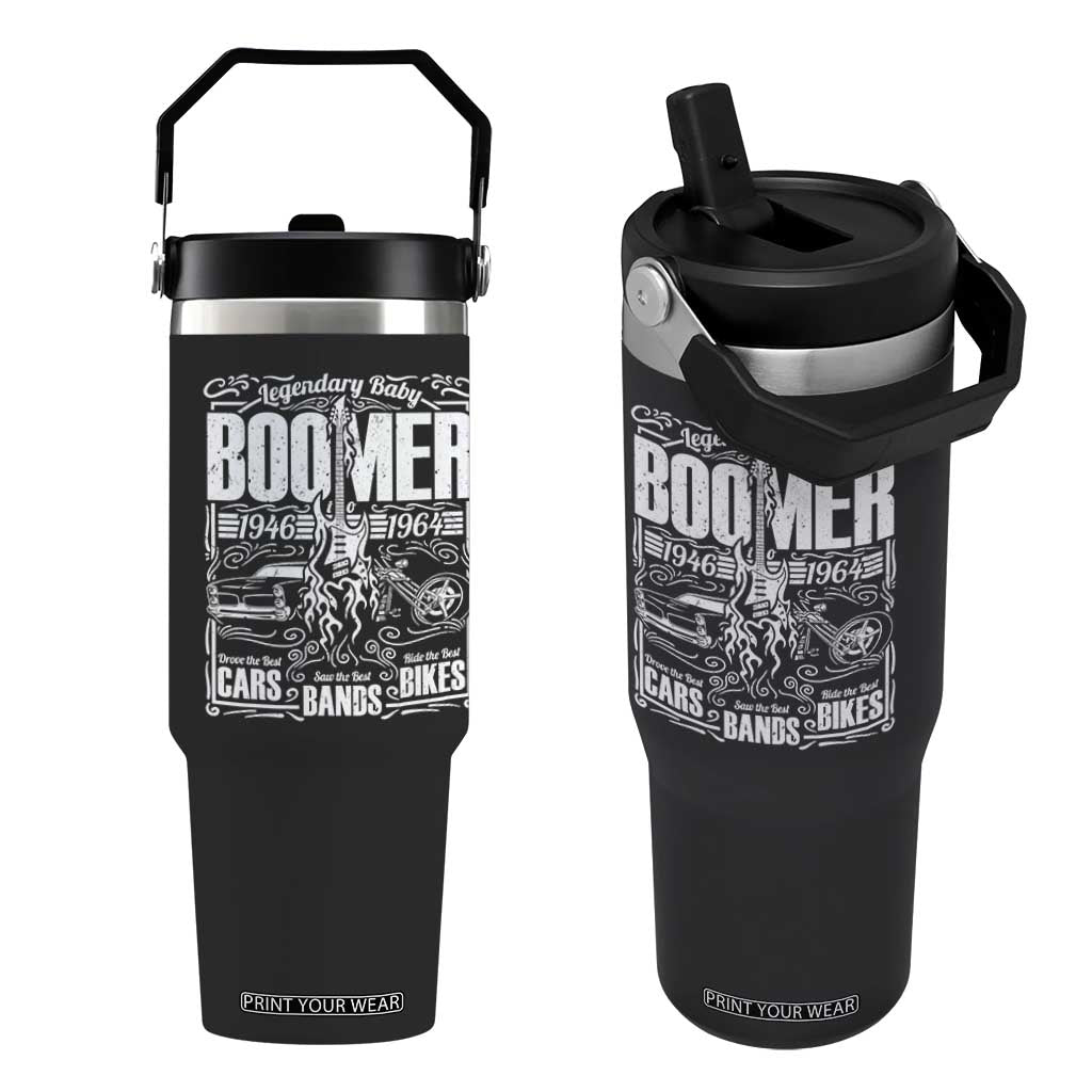 Legendary Baby Boomer Generation 1946 to 1964 Flip Straw Tumbler Vintage Rocker Classic Cars And Bikes Graphic TS02 One Size: 30 oz Black Print Your Wear