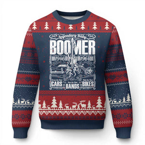 Legendary Baby Boomer Generation 1946 to 1964 Ugly Christmas Sweater Vintage Rocker Classic Cars And Bikes Graphic