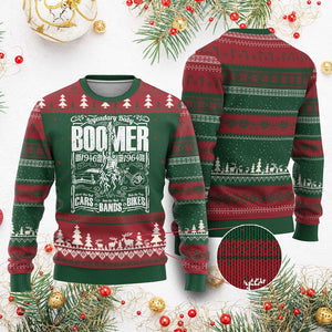 Legendary Baby Boomer Generation 1946 to 1964 Ugly Christmas Sweater Vintage Rocker Classic Cars And Bikes Graphic