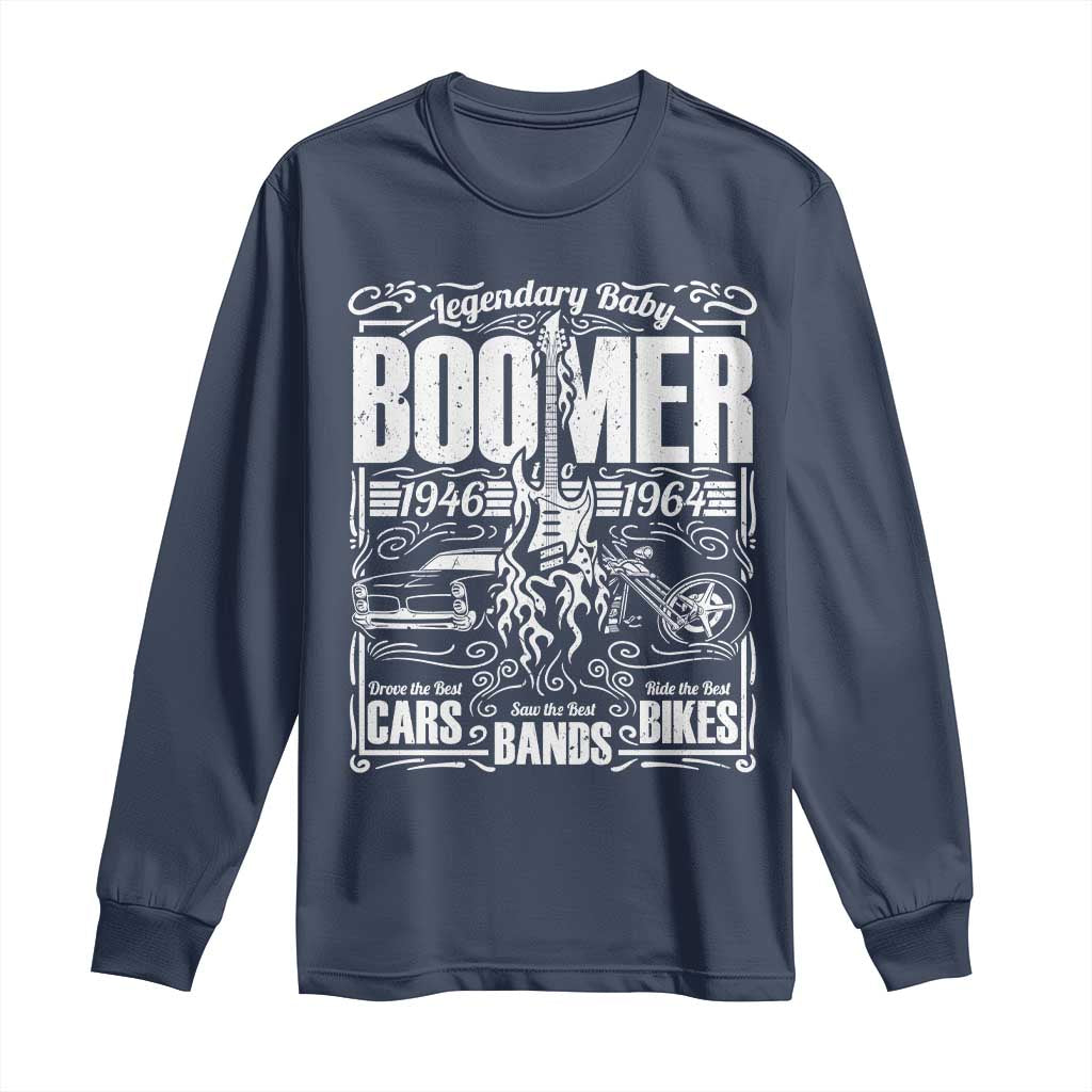 Legendary Baby Boomer Generation 1946 to 1964 Long Sleeve Shirt Vintage Rocker Classic Cars And Bikes Graphic