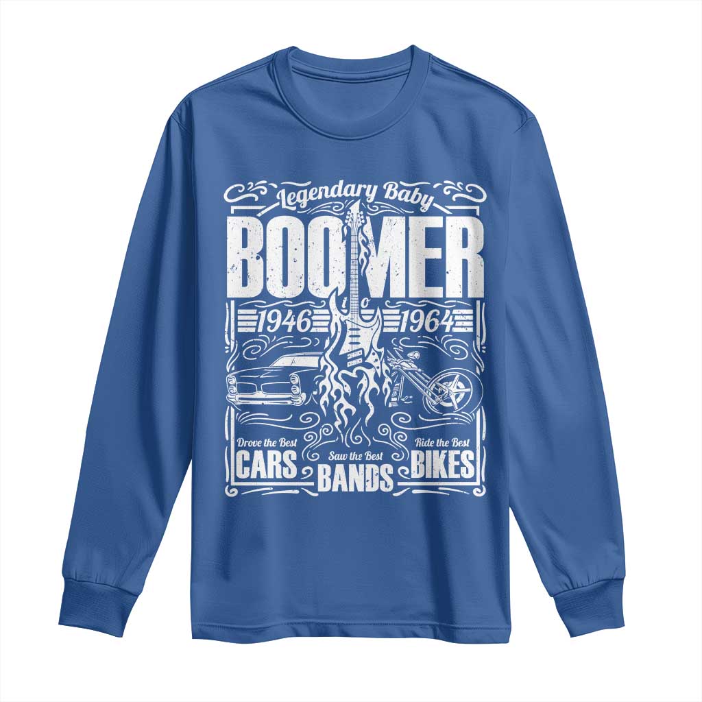 Legendary Baby Boomer Generation 1946 to 1964 Long Sleeve Shirt Vintage Rocker Classic Cars And Bikes Graphic