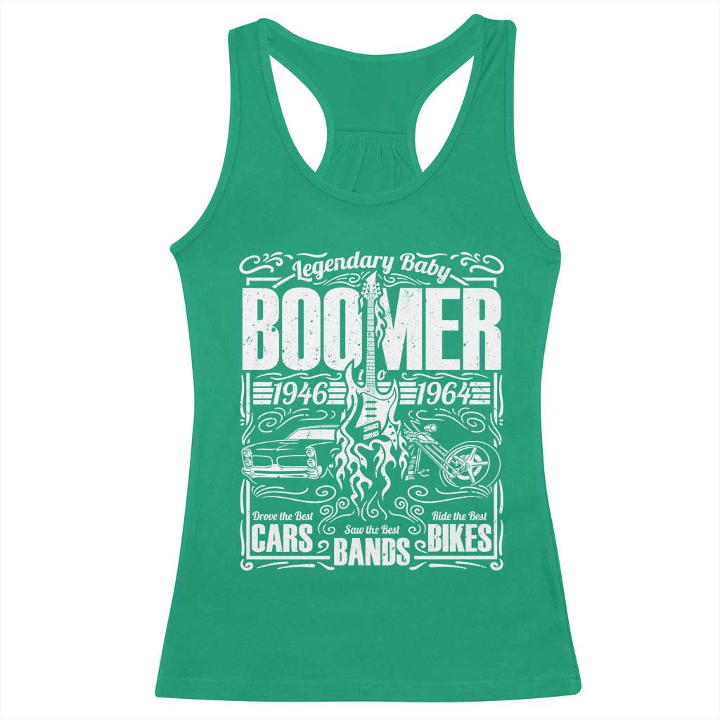 Legendary Baby Boomer Generation 1946 to 1964 Racerback Tank Top Vintage Rocker Classic Cars And Bikes Graphic