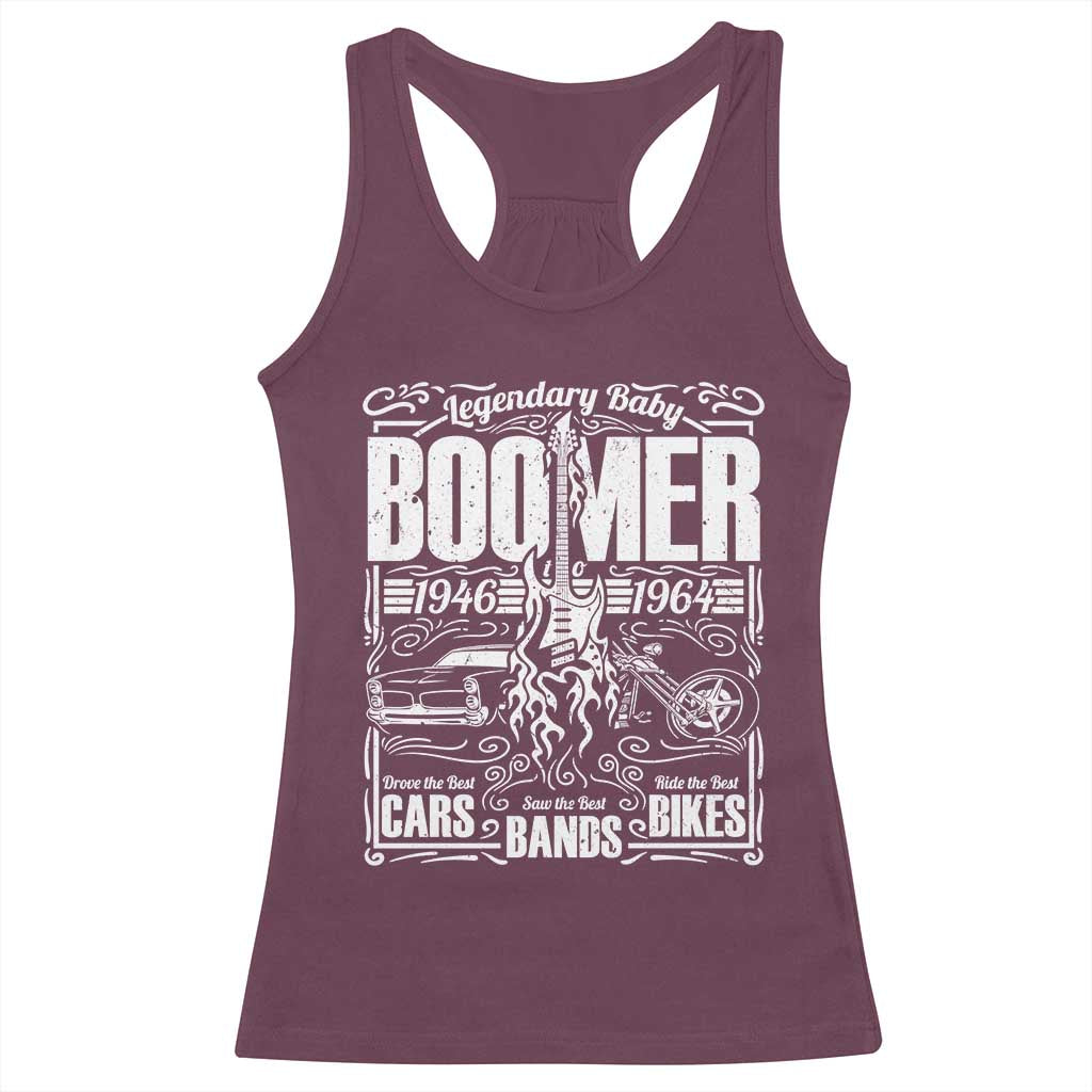 Legendary Baby Boomer Generation 1946 to 1964 Racerback Tank Top Vintage Rocker Classic Cars And Bikes Graphic