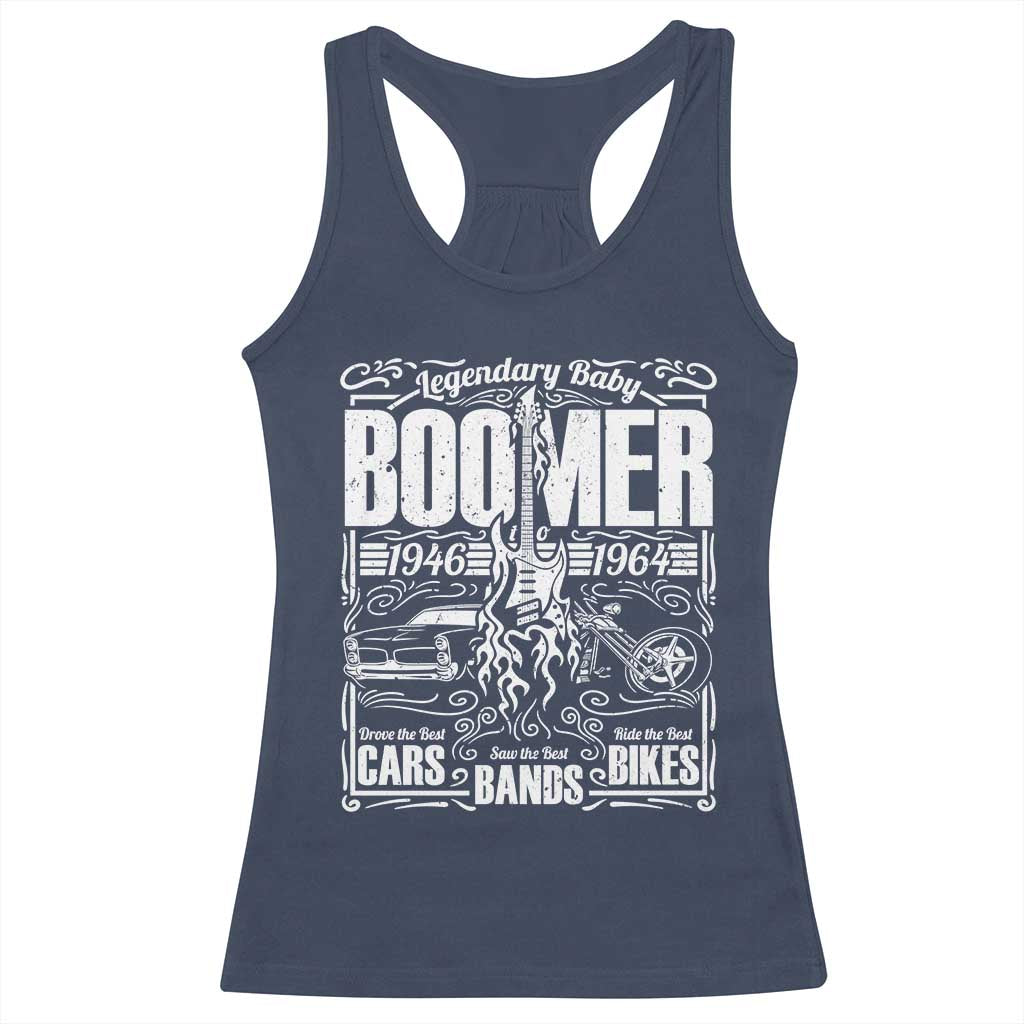 Legendary Baby Boomer Generation 1946 to 1964 Racerback Tank Top Vintage Rocker Classic Cars And Bikes Graphic
