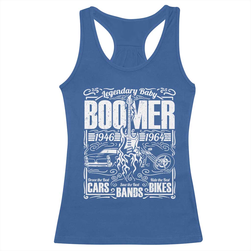 Legendary Baby Boomer Generation 1946 to 1964 Racerback Tank Top Vintage Rocker Classic Cars And Bikes Graphic