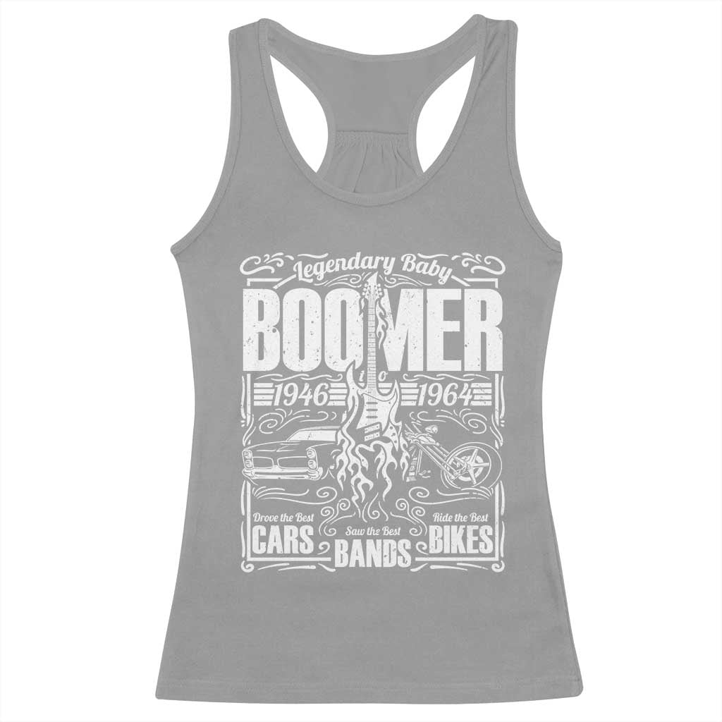 Legendary Baby Boomer Generation 1946 to 1964 Racerback Tank Top Vintage Rocker Classic Cars And Bikes Graphic