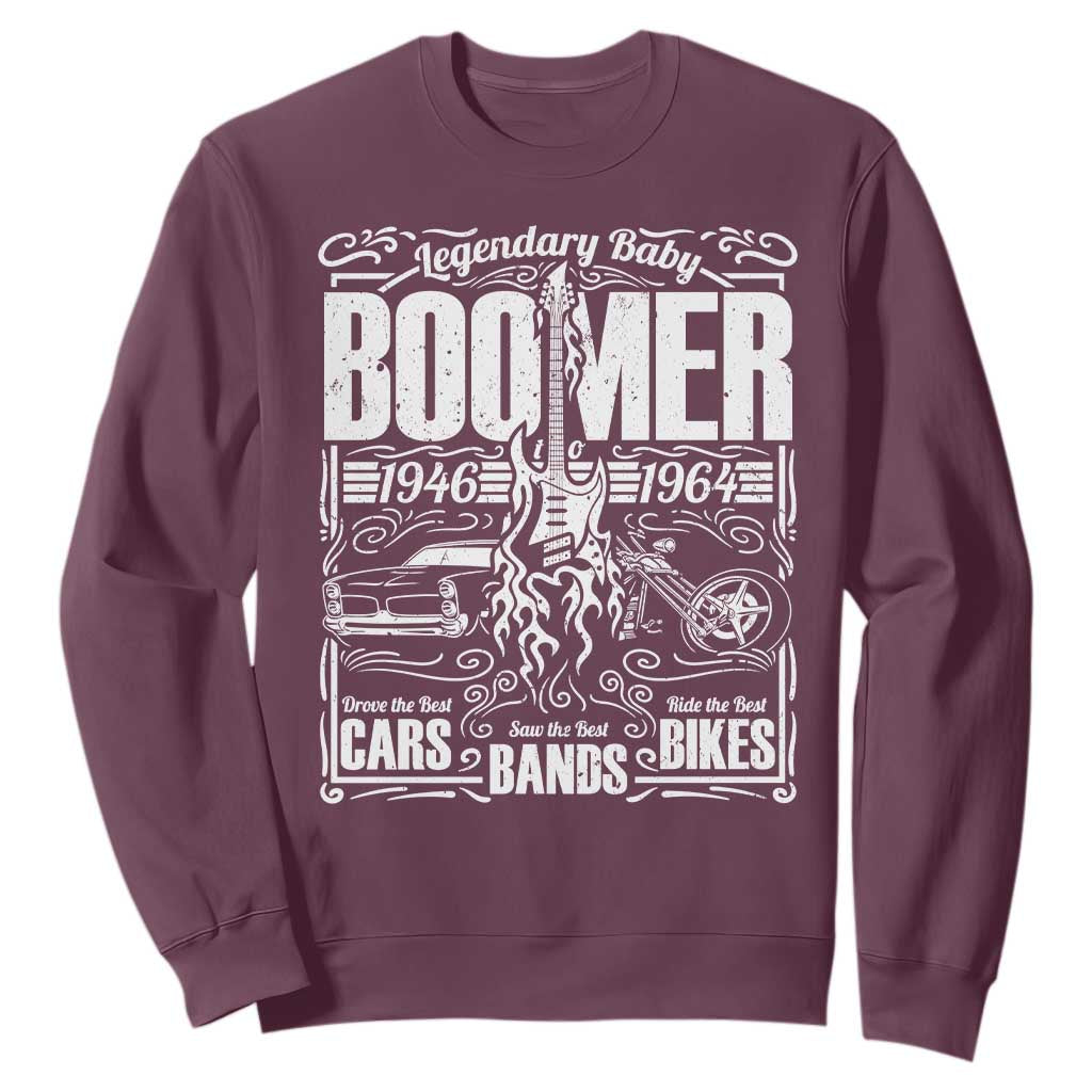 Legendary Baby Boomer Generation 1946 to 1964 Sweatshirt Vintage Rocker Classic Cars And Bikes Graphic