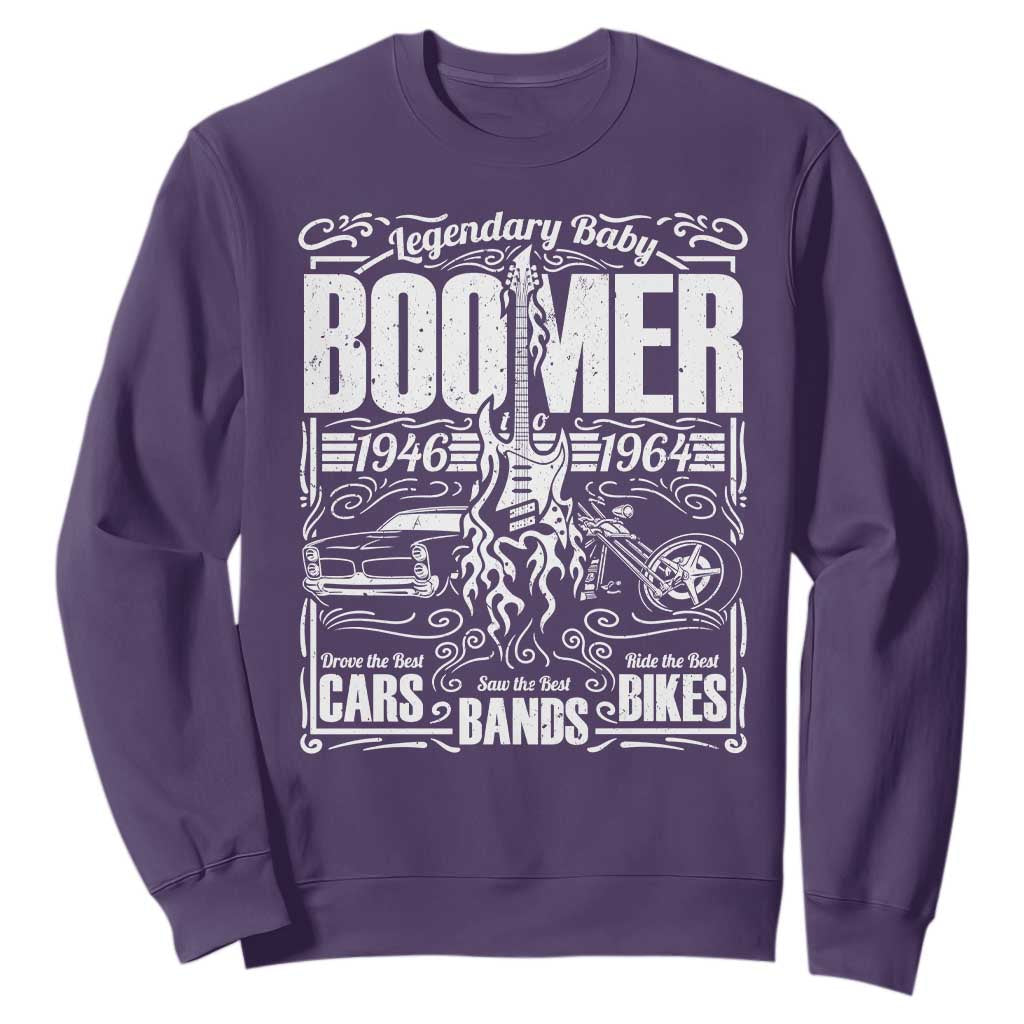 Legendary Baby Boomer Generation 1946 to 1964 Sweatshirt Vintage Rocker Classic Cars And Bikes Graphic