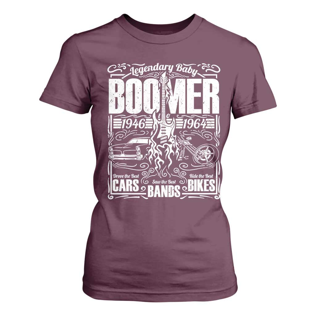Legendary Baby Boomer Generation 1946 to 1964 T Shirt For Women Vintage Rocker Classic Cars And Bikes Graphic