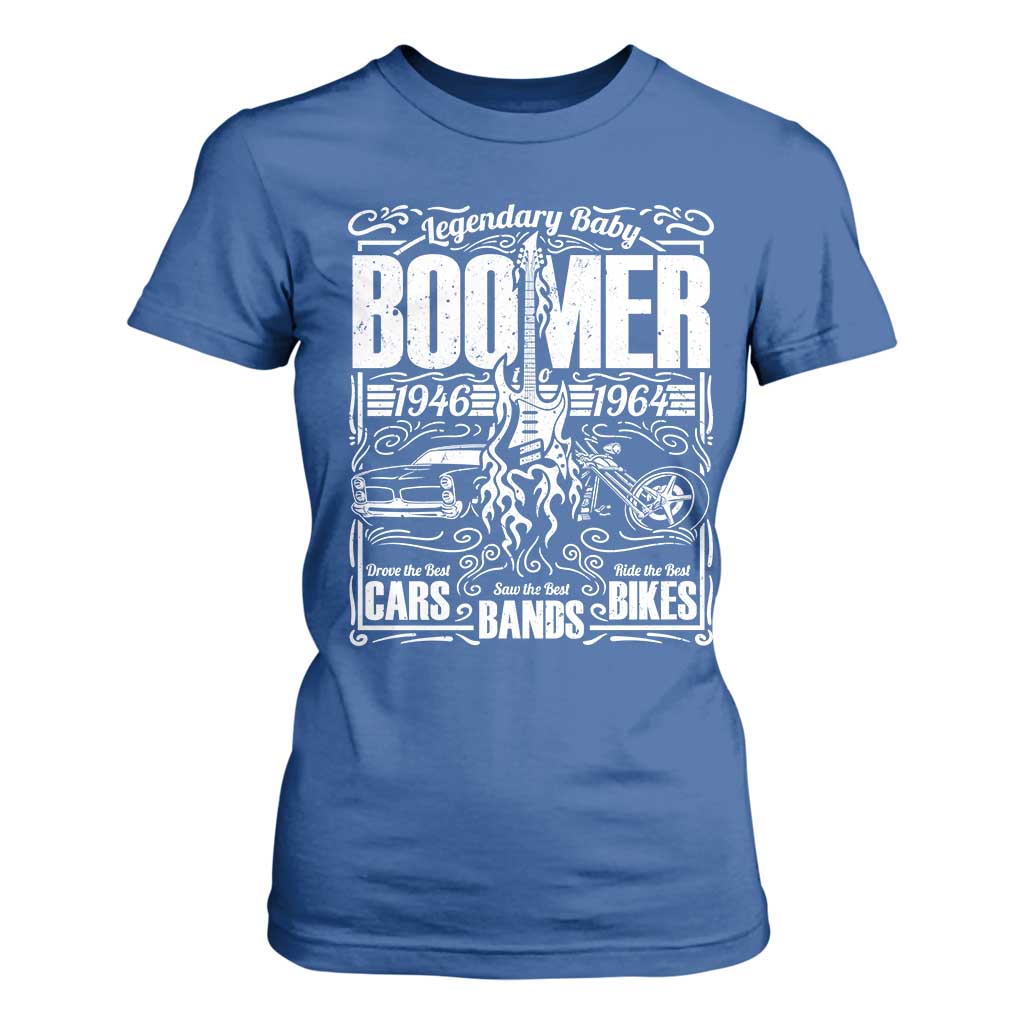 Legendary Baby Boomer Generation 1946 to 1964 T Shirt For Women Vintage Rocker Classic Cars And Bikes Graphic