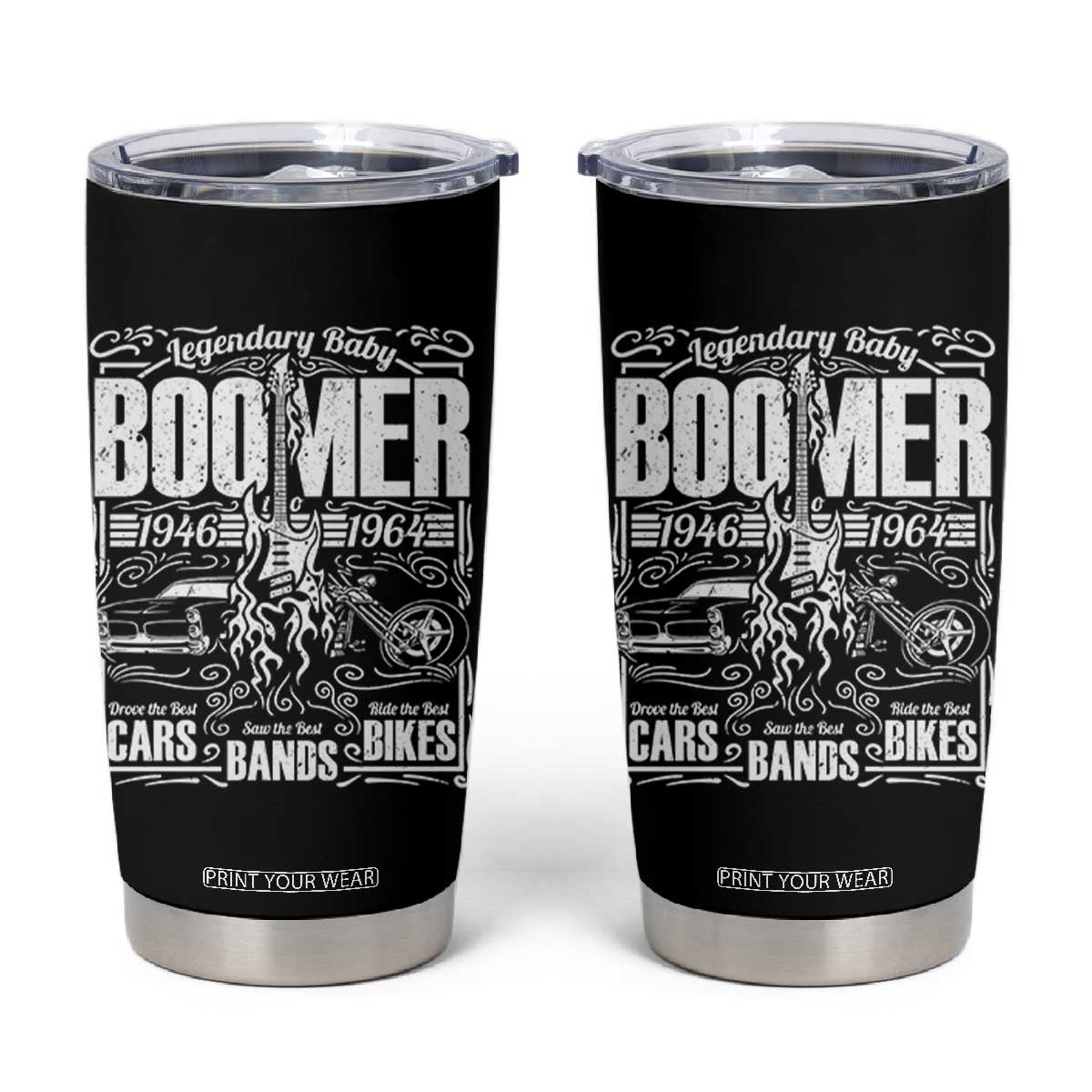 Legendary Baby Boomer Generation 1946 to 1964 Tumbler Cup Vintage Rocker Classic Cars And Bikes Graphic TS02 Black Print Your Wear