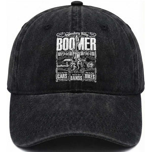Legendary Baby Boomer Generation 1946 to 1964 Washed Cotton Baseball Cap Vintage Rocker Classic Cars And Bikes Graphic