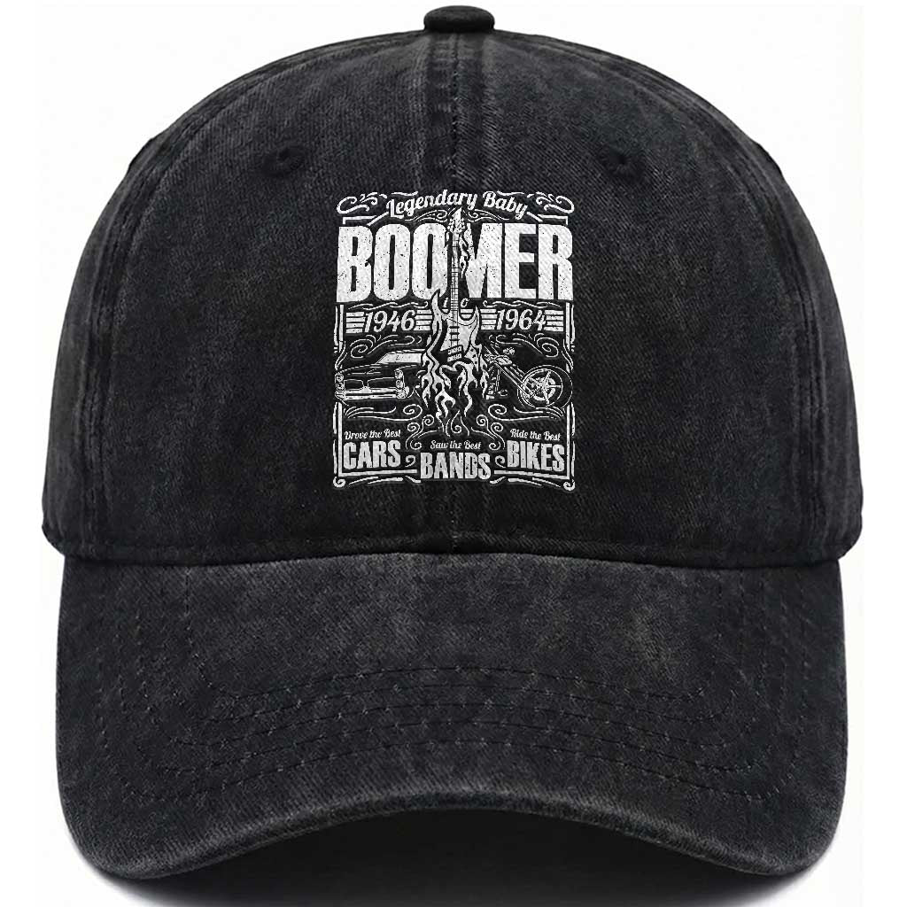 Legendary Baby Boomer Generation 1946 to 1964 Washed Cotton Baseball Cap Vintage Rocker Classic Cars And Bikes Graphic TS02 Print Your Wear