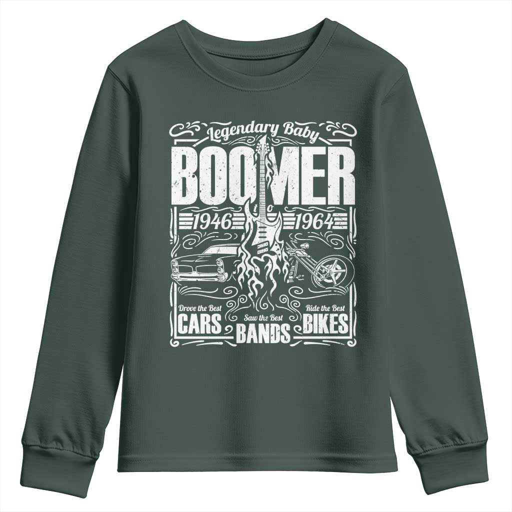 Legendary Baby Boomer Generation 1946 to 1964 Youth Sweatshirt Vintage Rocker Classic Cars And Bikes Graphic