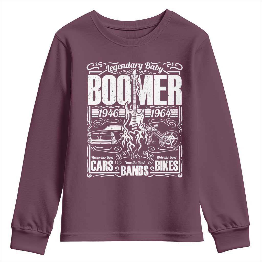 Legendary Baby Boomer Generation 1946 to 1964 Youth Sweatshirt Vintage Rocker Classic Cars And Bikes Graphic