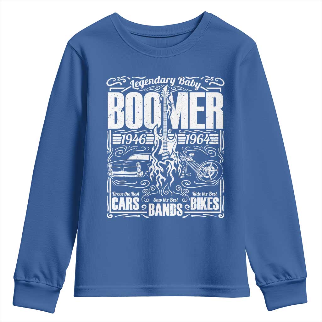 Legendary Baby Boomer Generation 1946 to 1964 Youth Sweatshirt Vintage Rocker Classic Cars And Bikes Graphic
