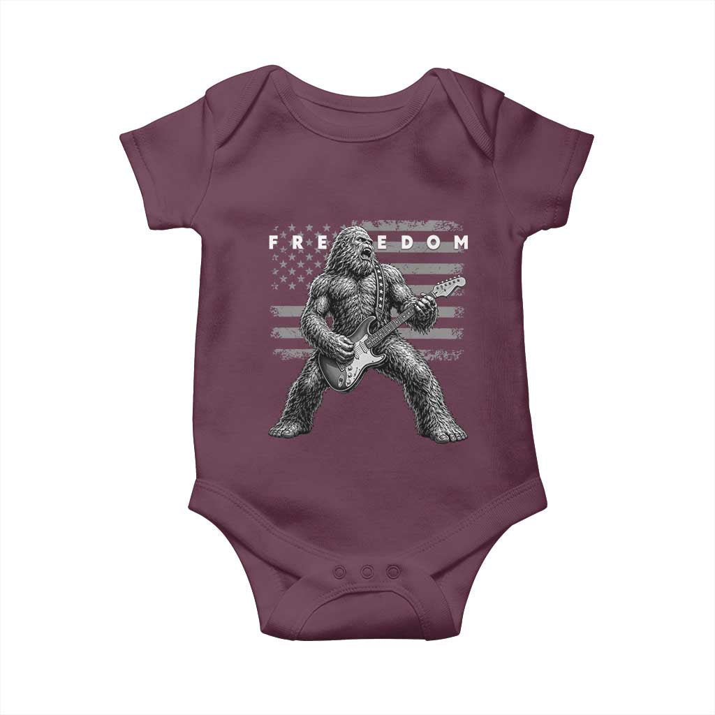 Freedom Bigfoot Playing Electric Guitar Baby Onesie Sasquatch Rock Star American Flag Patriotic Graphic TS02 Maroon Print Your Wear