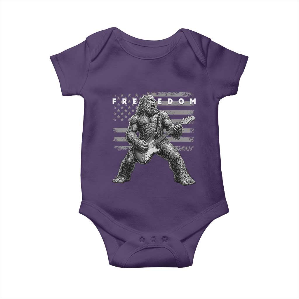 Freedom Bigfoot Playing Electric Guitar Baby Onesie Sasquatch Rock Star American Flag Patriotic Graphic TS02 Purple Print Your Wear