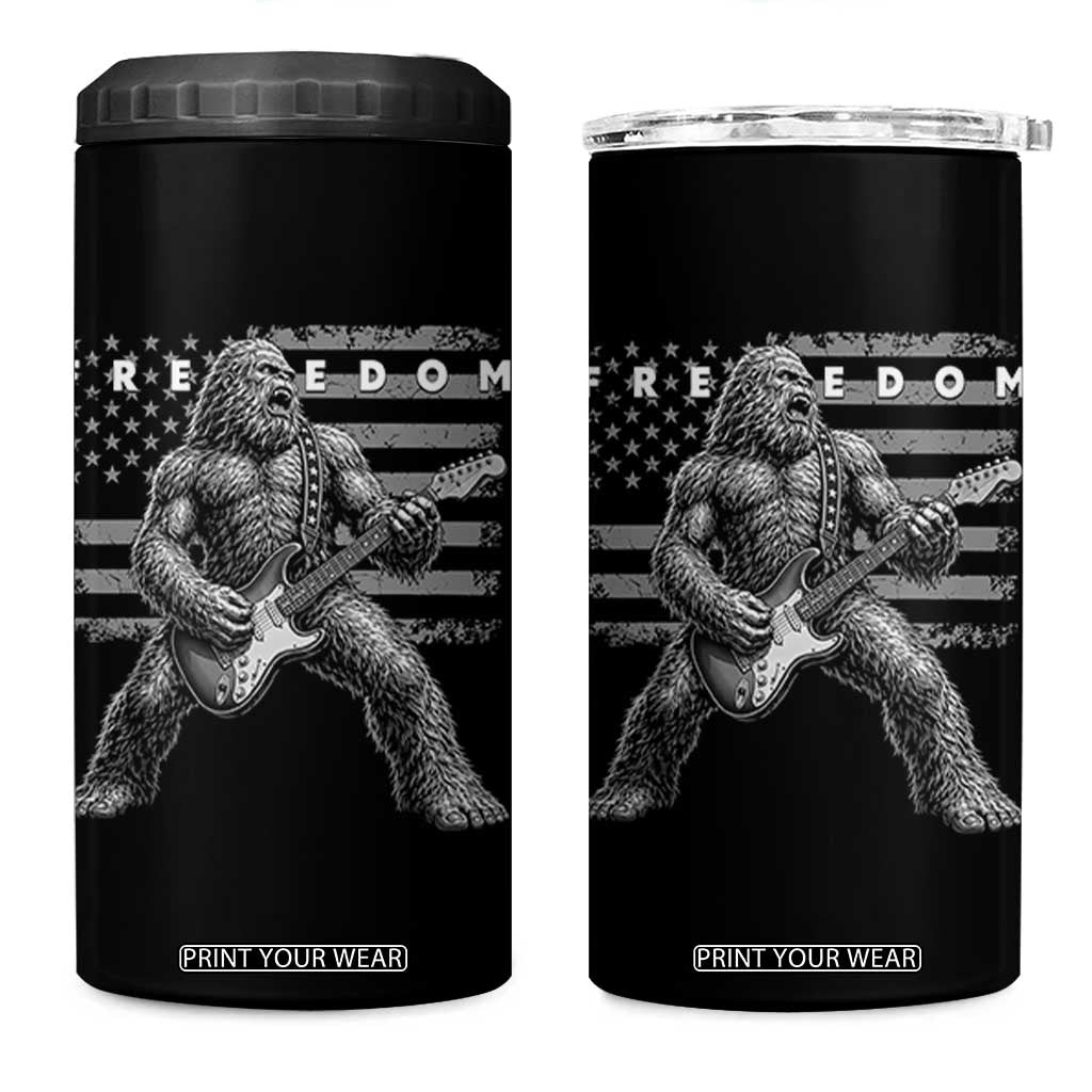 Freedom Bigfoot Playing Electric Guitar 4 in 1 Can Cooler Tumbler Sasquatch Rock Star American Flag Patriotic Graphic TS02 One Size: 16 oz Black Print Your Wear