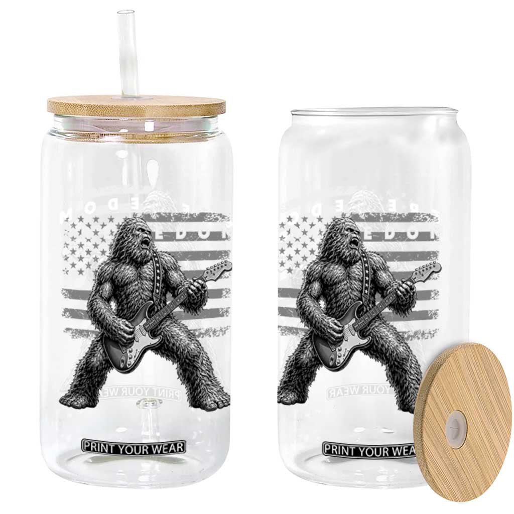 Freedom Bigfoot Playing Electric Guitar Glass Can Sasquatch Rock Star American Flag Patriotic Graphic TS02 Print Your Wear