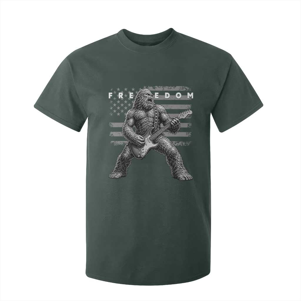 Freedom Bigfoot Playing Electric Guitar T Shirt For Kid Sasquatch Rock Star American Flag Patriotic Graphic TS02 Dark Forest Green Print Your Wear