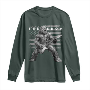 Freedom Bigfoot Playing Electric Guitar Long Sleeve Shirt Sasquatch Rock Star American Flag Patriotic Graphic TS02 Dark Forest Green Print Your Wear