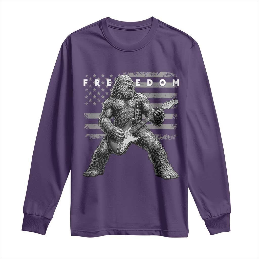 Freedom Bigfoot Playing Electric Guitar Long Sleeve Shirt Sasquatch Rock Star American Flag Patriotic Graphic TS02 Purple Print Your Wear