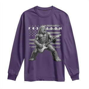Freedom Bigfoot Playing Electric Guitar Long Sleeve Shirt Sasquatch Rock Star American Flag Patriotic Graphic TS02 Purple Print Your Wear